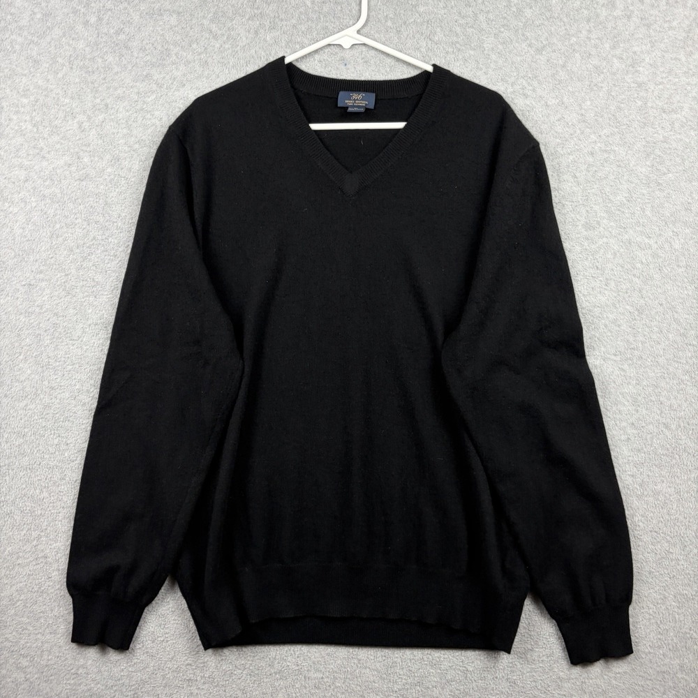 Brooks Brothers Sweater Mens XL Black Cashmere Soft Cozy Knit V Neck Pullover